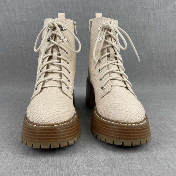 MIA Boots Womens 7.5 Cream Faux Leather Snake Embossed Combat Platform Y2K 90s - Picture 3 of 16
